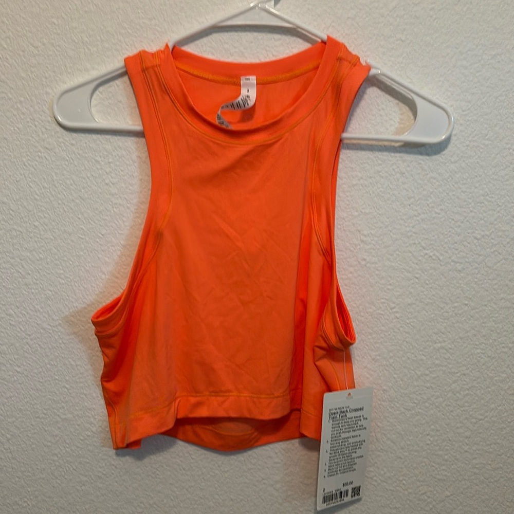 NWT orange lululemon open back cropped tank sz 2